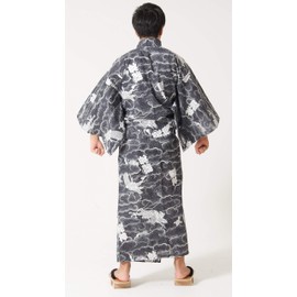 Dita Tokyoin Traditional Made In Japan Cotton Yukata Robe (Japanese Pajama Kimono) Easy Wearing Obi Yukata set2 (64 XX-Large, Black & Ryujin)
