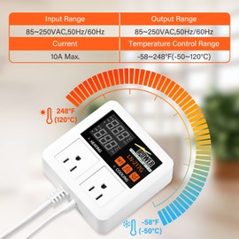 iPower Temperature Controller 1200W 10A Dual Digital Outlet Thermostat Plug Pre-Wired, 2 Stage Heating and Cooling Mode, Fermentation BBQ Reptile Aquarium, 2 Pack, 1200W-White, White