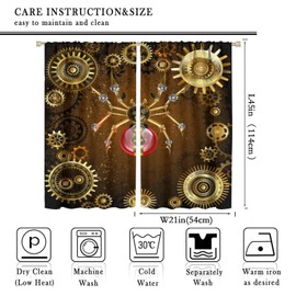 Steampunk Spider Curtains,Vintage Mid Century Mechanical Gear Window Treatments for Bedroom Living Room Kitchen Café Garage Window Drapes 2 Panels Set,Total Size 42" x 45"