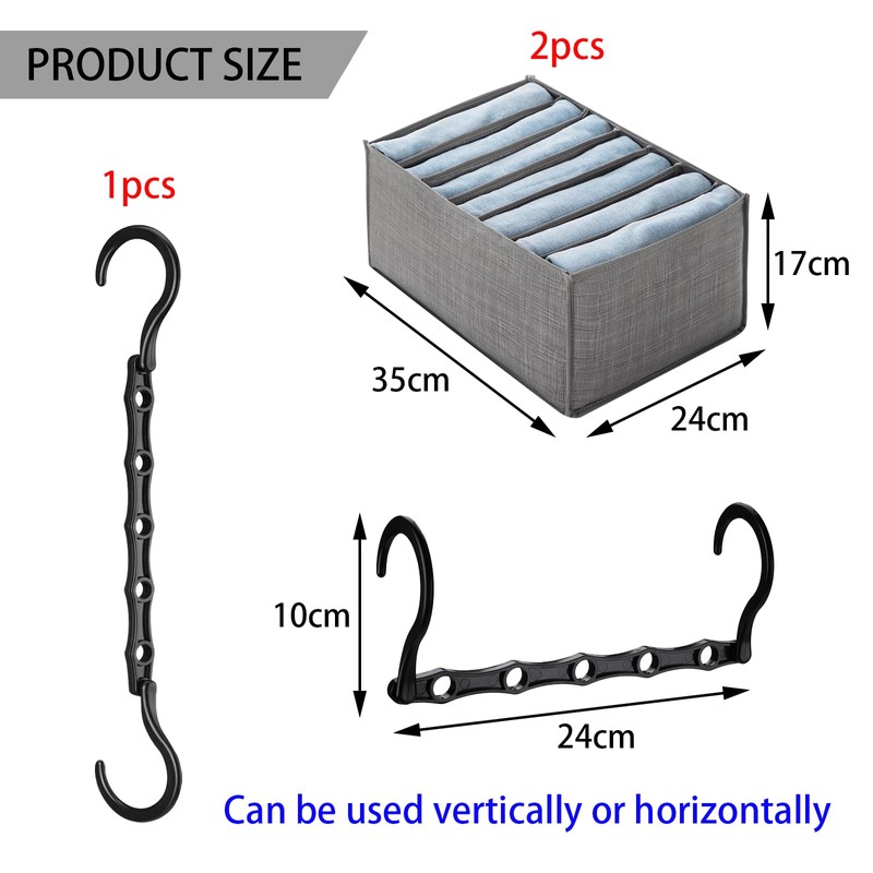 BDSHUNBF 2 Pack Clothes Drawer Organisers, with Hanger Hook, 7