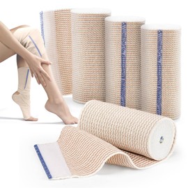 Cotton Elastic Bandage, 4 Rolls 4in x 15ft Elastic Compression Wraps with Velcro Closure, Elastic Sport Support Bandage for Wrists, Legs, Knees, Ankles, Elbows, Shoulders