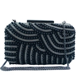 Boutique De FGG Vintage Women Beaded Evening Bags and Clutches Bridal Pearl Clutch Purse Wedding Party Bride Handbag,Mini,Black