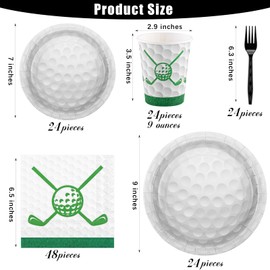 durony 144 Pieces Golf Paper Plates and Napkins Dinnerware Set Golf Birthday Party Tableware Supplies Includes Paper Plates Napkins Forks Serve 24 for Sports Golf Party Supplies