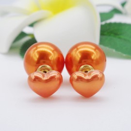 Hiqmic 925 Sterling Silver Post Double-sided Earrings Heart Round Pearl Ear Stud White Gold Plated Fashion Jewelry Gifts for Women, WA90212 Orange