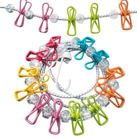 Wzenclave Retractable Portable Clothesline for Travel Clothing line with 12 Clothes Clips and 13 Cord Lock It's Suitable for Indoor and Outdoor Balcony Outdoor Camping use Multicolor Drying line