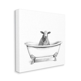Stupell Industries Wooly Sheep in Bath Tub Farm Animal Bathroom, Designed by Victoria Borges Wall Art, 24 x 24, Canvas