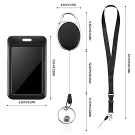 2PCS PIV Card Holder-1 Retratable Reel PIV Card Bage and 1 Lanyard PIV Card Case,Black