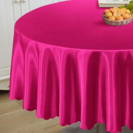 Homiest 1 Pack 84 Inch / 7ft Round Tablecloth Satin Table Cover, Hot Pink Table Cloth Overlay Bright Table Decorations, Silky Satin Dining Table Cloths for Wedding Reception Graduation Banquet