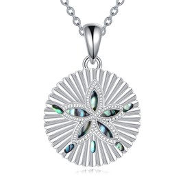 YAFEINI Sand Dollar Necklace 925 Sterling Silver Beach Pendant Necklace Abalone Shell Ocean Jewelry Gifts For Women Friend