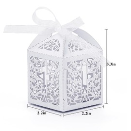 KAZIPA 50PCS Baptism Favor Boxes, 2.2''x2.2''x2.2''Laser Cut Gift Boxes for Baby Shower,First Birthday Party Christening Decorations,Candy Boxes for Boy and Girl(White & 50 Thank You Tags)
