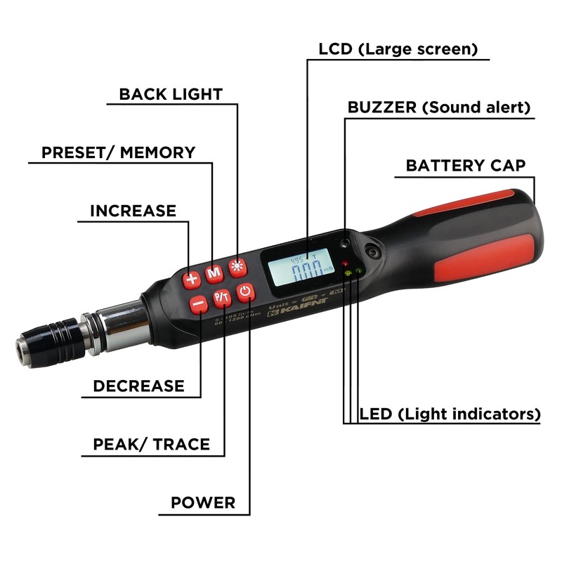 KAIFNT K551 Digital Torque Screwdriver/Wrench Set, 5 to 85 in·lbs,
