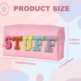 Burskit Preppy Patch Stuff Portable Makeup Bag Bulk Pu Leather Cosmetic Bag Waterproof Travel Organizer Zipper Pouch Storage Purse for Women Girls Gift (HZB-FS-CS-STUFF)