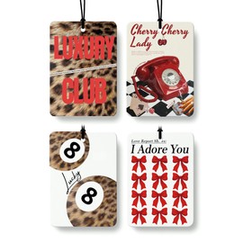 EKGJW Trendy Retro Cheetah Cologne Car Air Freshener 4 Pcs, Coquette Red Bow Leopard Print Lucky 8 Ball Hanging Air Freshener for Cars Bathroom Dorm Books Decor, Cute Girly Accessories Gifts for Women
