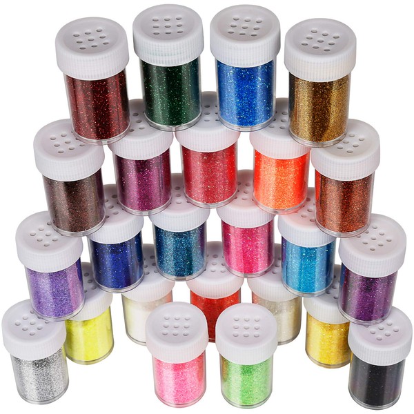 Fine Glitter Set 20g, Teenitor 24pcs Nail Glitter Shake Jars for Art Crafts Painting Scrapbooking Body Holiday Party Supply, Extra Fine Cosmetic Glitters for Face, Eye, Hair, Nail Art, Arm