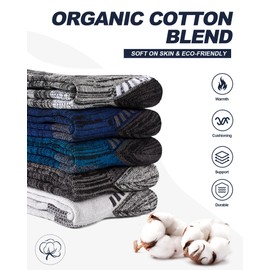 Cirorld Mens Cotton Work Socks, 5 Pairs Full Cushion Crew Boot Socks Moisture-Wicking & Reinforced for Hiking Walking Outdoor