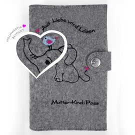 Goldi-Design Maternity Log Cover Mother Child Passport Cover Elephant Extra Inner Compartments Two Versions, gray, Classic