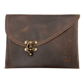 Hide & Drink, Petit Travel Vintage Clutch Bag Handmade from Full Grain Leather, Women's Fashion (Bourbon Brown)