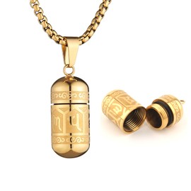 Scddboy Tibetan Buddhist Meditation Stainless Steel Pendant Memorial Cremation Ash Pill Container Necklace 23.6+1.96" Chain