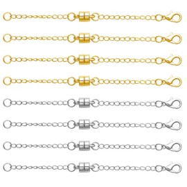 Magnetic Necklace Clasps and Closures with Extenders, Gold and Silver, Set of 8/10 (4gold+4silver)