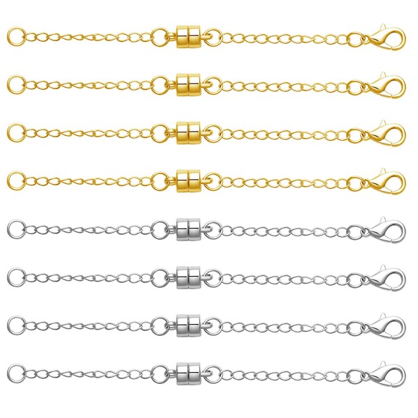 Magnetic Necklace Clasps and Closures with Extenders, Gold and Silver,