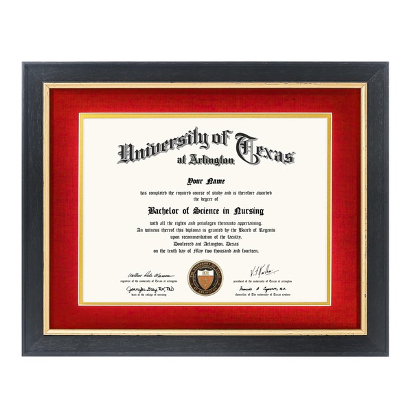 GMFrames 8.5x11 Wood Diploma Frame with Red Mat or Display