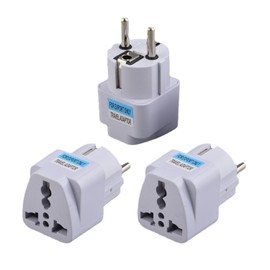 Powice Pack of 3 Universal Adapters, 10A/250V 500W Travel Adapter, UK to EU, EU Plug Adapter, International Plug Adapter for UK, USA, China and More