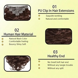 Tandulo Clip in Hair Extensions Real Human Hair Body Wave 6 Chestnut Brown Clip in 100% Brazilian Remy Human Hair Extensions 8pcs Per Set with 18 Clips Double Weft 18 Inch 100g/3.6oz