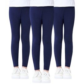 Domee Girls Cotton Leggings Full Length Solid Pants Pack of 3 Navy Blue 8-9 Years (Manufacturer Size 140)
