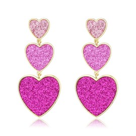 Flyonce Hot Pink Heart Earrings, Taylor Triple Dangle Earrings for Concert Party Jewelry Gifts
