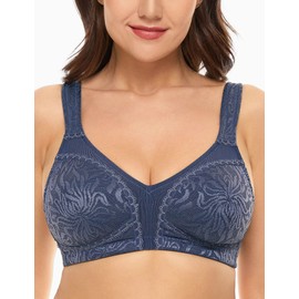 Wingslove Women's Full Coverage Non Padded Comfort Minimizer Wire-Free Bra Plus Size(Grey Blue,44B)