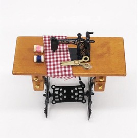 Miniature Furniture Dollhouse Accessories Sewing Machine 1:12 Scale Retro Furniture Table Decor Vintage Tailor Treadle Vintage Decoration Life Scene Ornament (A)