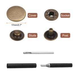 HARFINGTON 50 Set Leather Snap Fasteners Kit 17mm Metal Snap Button Press Studs Leather Rivets Snaps with 3 Setter Tools for Clothes Jackets Jeans Wears Bags, Bronze