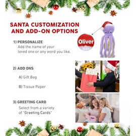 DolliBu Santa Purple Octopus Stuffed Animal Plush Toy - Super Soft Sea Animal Dress Up with Red Santa Claus Hat, Cute Ocean Gift, Perfect Holiday with Name Personalization - 15 Inches