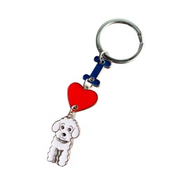 MeiAOBest Dog Keyring,I Love Dog Pendant Key-ring,Metal Pet ID Tags Keychain Keyfob Key Tags Dog Lovers Keychain Gift_White Poodle