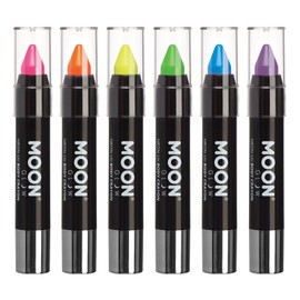 Moon Glow - Neon UV make-up pen, body chalk, colouring pencil for face and body, pastel set with 6 colours, glows brightly under UV lighting