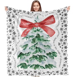 VRW Christmas Tree Decorative Throw Blanket, Believe in The Magic of Christmas Decor Couch Blanket, Snowflake Blanket, for Women, Warm Plush Christmas Decoration Blanket, 50x60 Inches