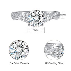 Elspeth 1.2CT 925 Sterling Silver Promise Ring 7MM 5A Cubic Zirconia Infinity Ring Wedding Rings for Her Size 5-10, Sterling Silver, Cubic Zirconia