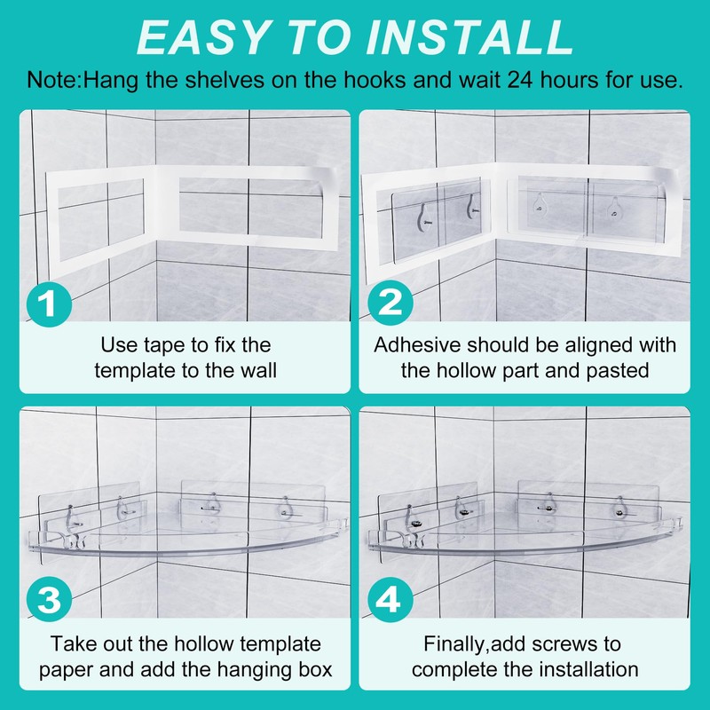 YAWSOUP Acrylic Corner Shower Shelves,Adhesive Shower Caddy Organizer for Bathroom