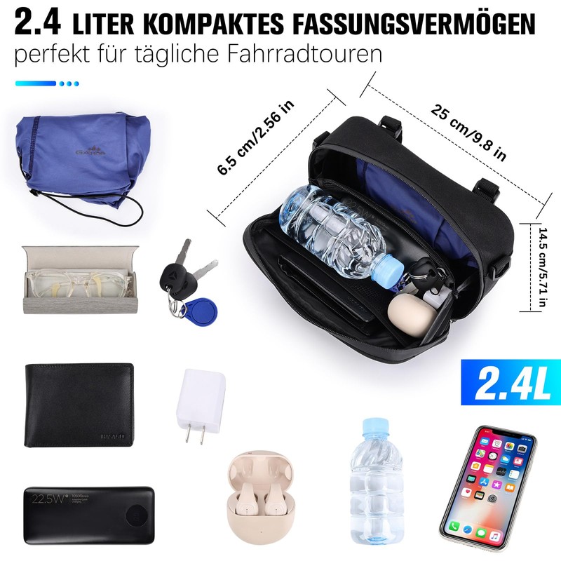GXCROR Handlebar Bag Bicycle, 2.4 L Bicycle Bag Handlebar for