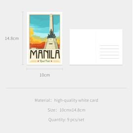 gaeaverse Manila Filipinas Postales de paisaje clásico 9 piezas/juego de tarjetas de felicitación para las ciudades del mundo de negocios, viajes del mundo, paisaje, decoración de postales