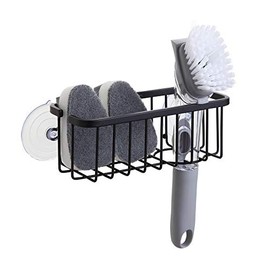 SunnyPoint NeverRust Deluxe Kitchen Sink Suction Holder for Sponges, Scrubbers, Soap, Kitchen, Bathroom, 304 Stainless Steel (Mat Black, 7.4 x 3.3 x 2.75 Inch)(Sponge & Brush NOT Included)