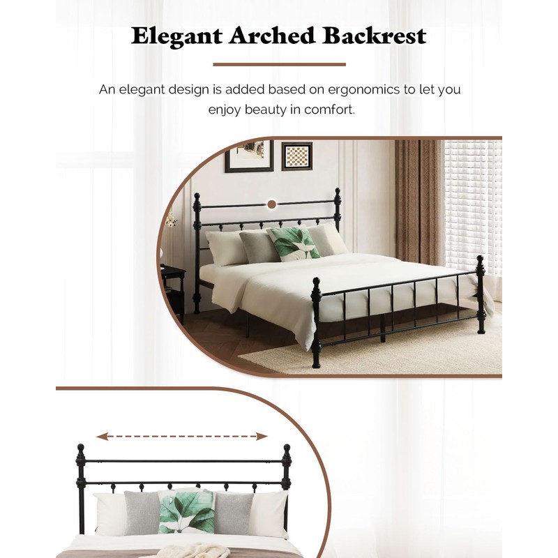 Metal Platform Bed Frame with Arched Headboard, Sturdy Heavy Duty