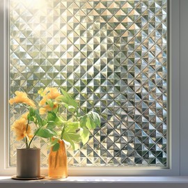 Qualsen Window Glass Film, Blindfold, Sheet Glass Film, Window, Water Sticking, Removable, Window Film, Insulation, Heat Insulation, UV Protection, UV Protection, Anti-condensation, Front Entrance, Blindfold Window Sheet, Stylish, Shatterproof, Translucent, 3D Square