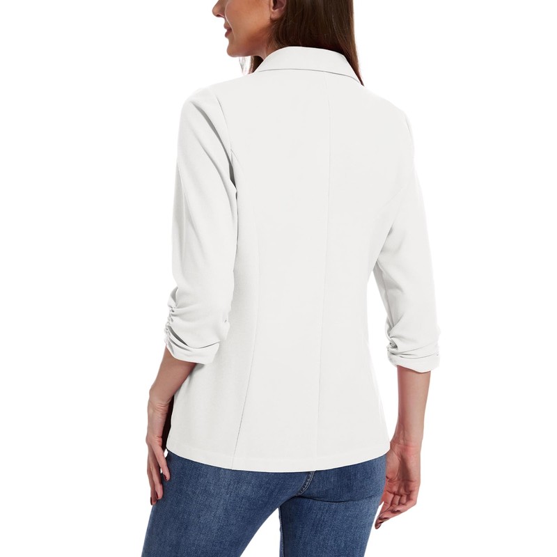 MINTLIMIT Women's White 3/4 Ruched Sleeve Blazer One Button Notch