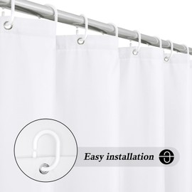 EurCross Solid White Shower Curtains Mould Proof Resistant, Quick dry Water-resistant Fabric Bathroo Shower Curtain liner 180 x 180cm Drop