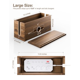 TIDITA Acacia Large Cable Management Box - 15" L Cord Box Hider, Power Strip Box for Office - Cable Hider Box, Surge Protector Box - Wire Box Hider for Desk - 3 Open Slots, Magnetic Lid (Walnut color)