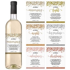 Wedding First Wine Bottle Labels, Set of 6 Waterproof Labels, Wedding Gift, Marriage Milestones, Wedding Firsts