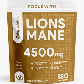Lions Mane 4500mg Supplement with Black Pepper Powder | 180 Tablets | Womens and Mens Supplements | UK-Made Lions Mane Supplement for Stress Relief | Science-Backed and Tested Lions Mane Capsules