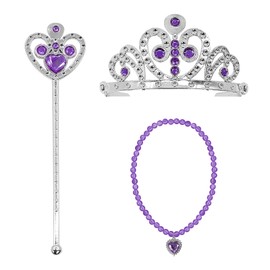 NebulaGlam Princess Dress Up Magic Wand Girls Stick Crown Necklace Princess Tiara Set Princess Jewellery Set Crown of Fancy Dress Costumes Children (Purple)
