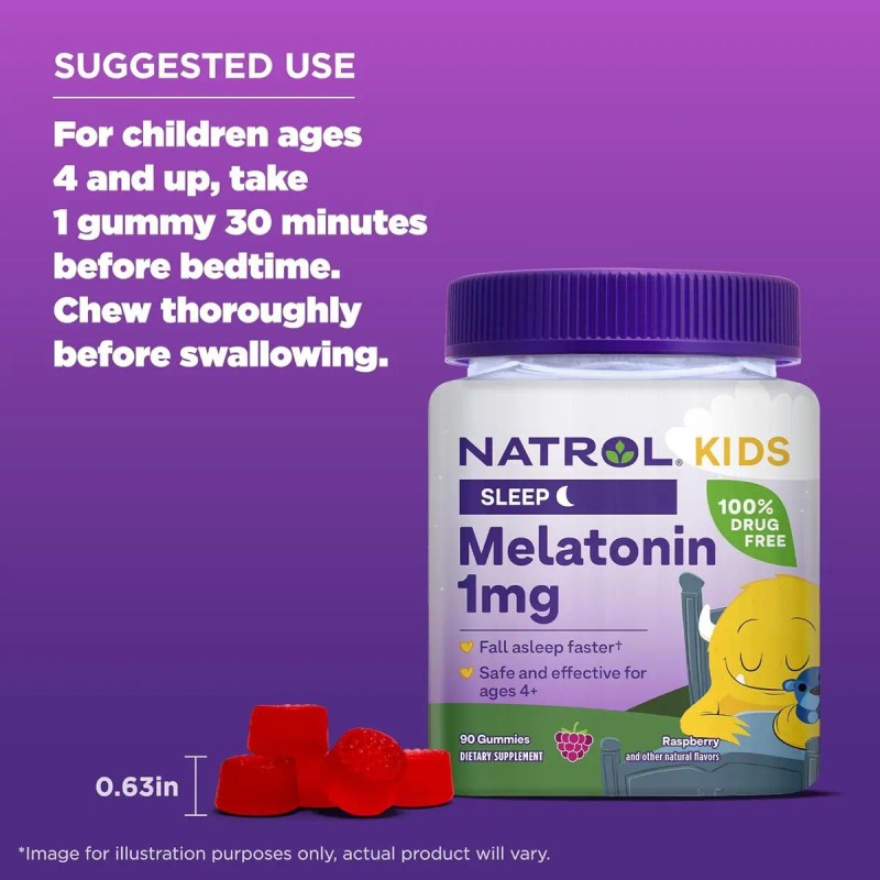 Natrol Kids Melatonina Niños 1mg Gomitas Sueño Frambuesa